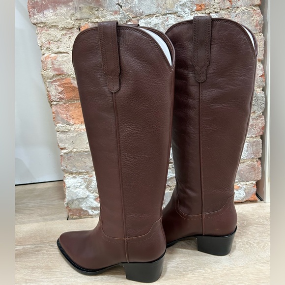 Quince Italian Leather Tall Boots Brown Western Women’s Size 8 NEW - Picture 4 of 12